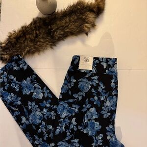 Roz & Ali Black and Blue Floral Straight Leg Pants
